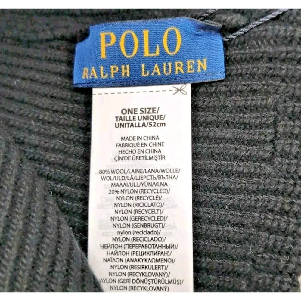 Polo Ralph Lauren Wool Scarf ITALY Wool Blend Beanie Hat CHINA Set Black NEW NWT